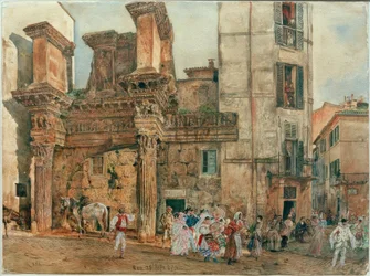 Der Scheinportikus des Nervaforums in Rom mit Karnevalsszene